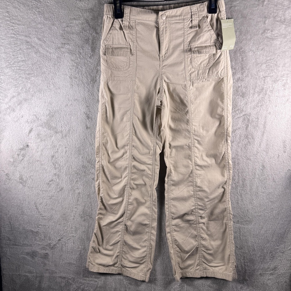 H&M Cargo Pants Juniors 2 Beige Twill Cotton Elastic Waist Pockets Relaxed Fit